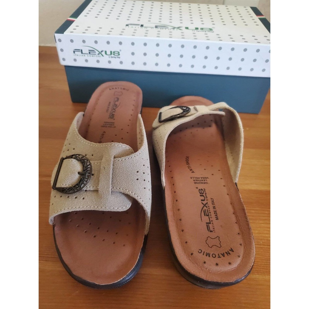 Flexus by Spring Step Women's Edella Slide Sandal Beige US Size 8.5 with Box